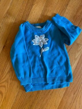 Hanna Andersson Blue Floral Appliqué Sweater